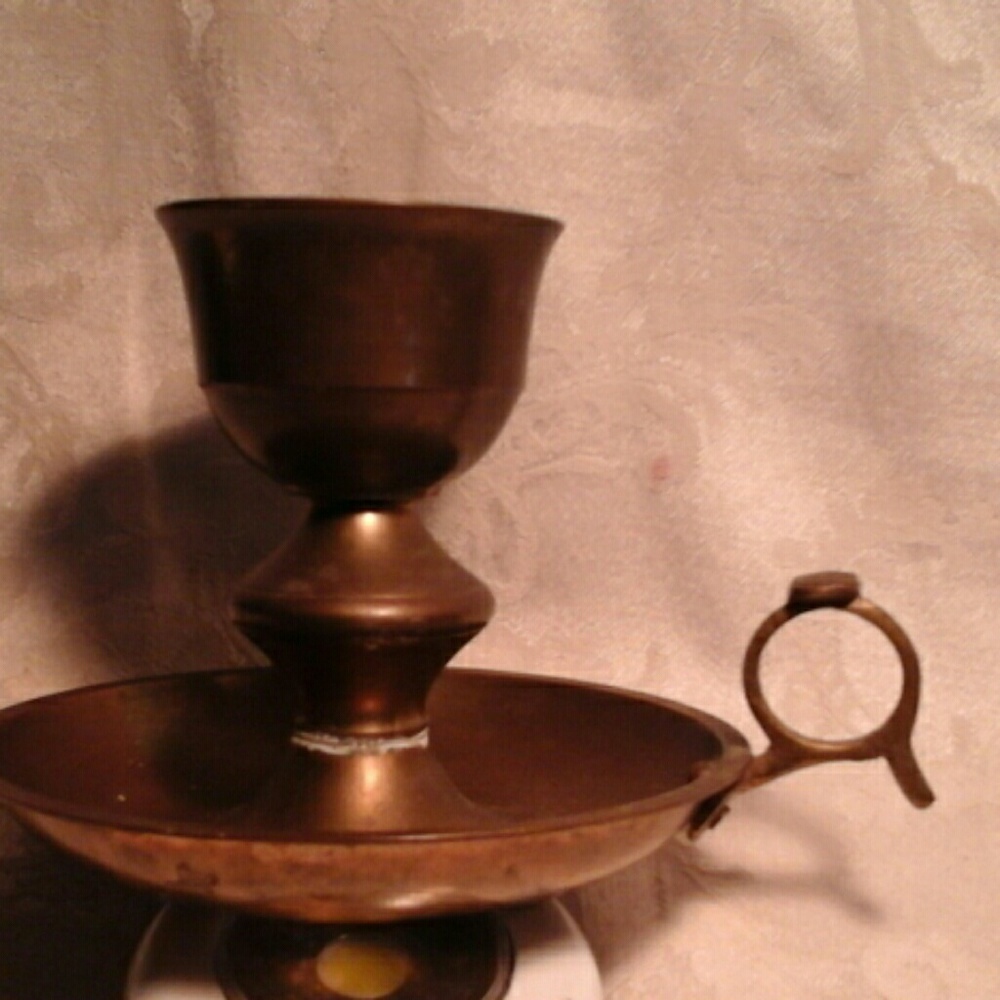 Vintage Brass Candlestick Holder w Finger Handle